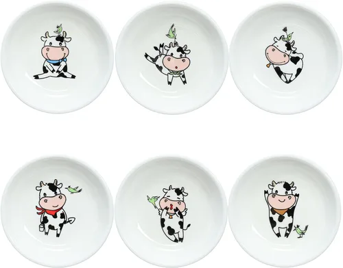 Vista 10 de Divertidos platos de cerámica con diseño de vaca y pájaro de caricatura, platos de condimentos, cuencos de sushi y soja, platos de aperitivo, platos