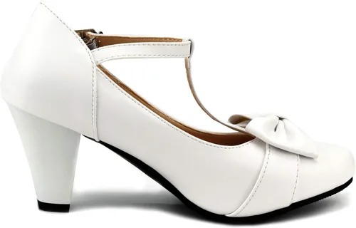 Vista 3 de Women Bow Vintage Shoes Block Black High Heels Mary Janes Closed Toe T-Strap Pumps Comfort Rockabilly Shoes