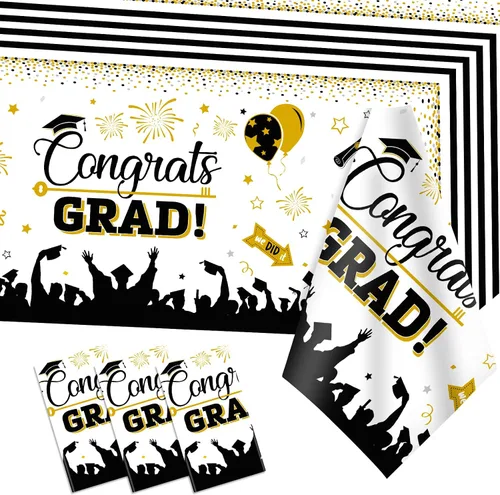 Vista 12 de DUAIAI Decoraciones para fiestas de graduación 2024, paquete de 3 manteles de graduación de tamaño grande, 54 x 108 pulgadas, decoración de plástico