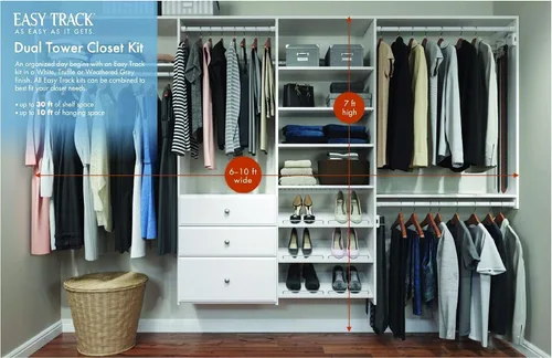 Vista 4 de Easy Track PH45-CG Kit de organizador de armario de madera de doble torre, gris desgastado