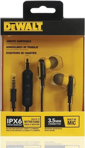 Vista 9 de DEWALT Auriculares con cable de alta resistencia con micrófono, auriculares con cable para obra 3.5mm, auriculares resistentes al agua de 3.5mm
