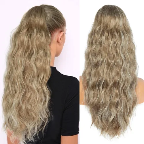 Vista 6 de Extension de cola de caballo con cordón de 26 pulgadas para mujer, extensiones de cola de caballo largas y onduladas, extensiones de cabello
