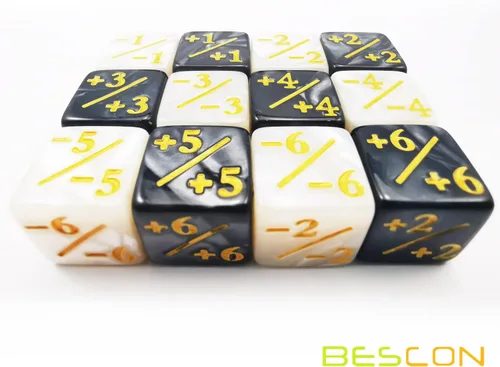 Vista 3 de Juego de 12 contadores de dados positivos y negativos de 0.630 in en caja de ladrillos, dados de fidelidad de dados de token de mármol, compatibles