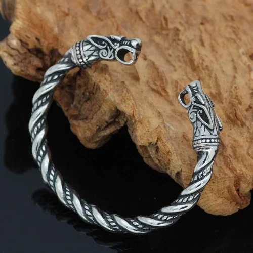 Vista 2 de GuoShuang Nordic Viking Norse Dragon Scandinavian Bracelet Men Wristband Cuff Bracelets with Valknut Gift Bag