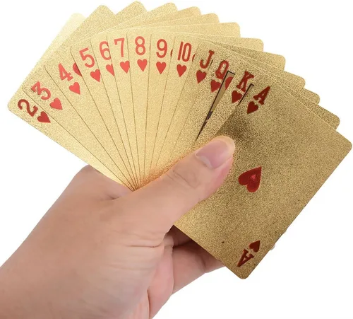 Vista 7 de VGEBY 1 cartas de póquer, lujo falso chapado en oro cartas de póquer con caja para juego de mesa (Euro)