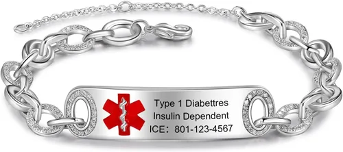 Vista 52 de OPALSTOCK Pulseras médicas personalizadas de silicona ajustable para identificación de emergencias, grabado gratuito, 9 pulgadas, resistente al