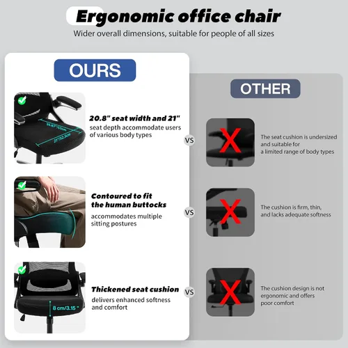 Vista 5 de Fizzin Silla de Oficina Ergonómica, Sillas de Computadora de 400 LBS con Soporte Lumbar Ajustable, Silla de Escritorio de Malla Transpirable Rosado