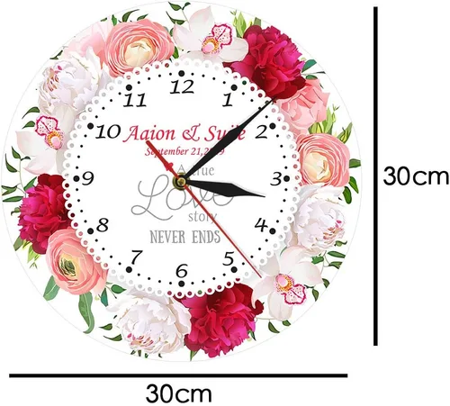 Vista 2 de The Geeky Days A True Love Story Never Ends Nombre personalizado Fecha de matrimonio Reloj de pared de cuarzo silencioso moderno Reloj de pared