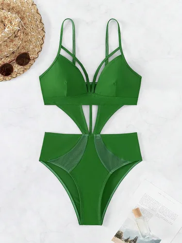 Vista 6 de MakeMeChic Traje de baño de una pieza con tiras recortadas para mujer