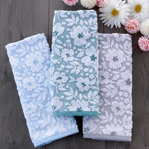 Vista 4 de SKL Home - Juego de toallas de mano jacquard floral, azul cielo, 2