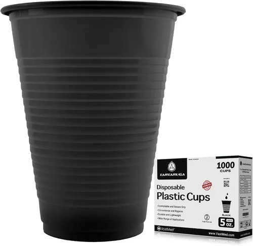 Vista 10 de 100 vasos de plástico desechables de grado dental de 5 onzas, color negro, resistente y duradero para beber, perfecto como taza de enjuague