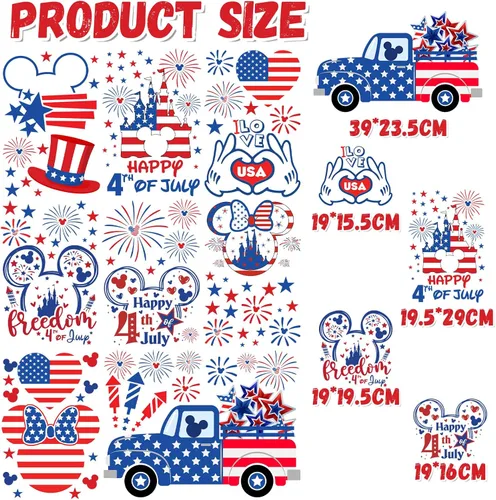Vista 4 de Adhesivos para ventana del 4 de julio, 9 hojas de ratón con bandera americana adhesiva patriótica para ventana, decoraciones para el día