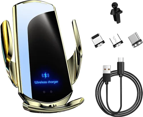 Vista 9 de Cargador inalámbrico para automóvil, montaje de ventilación de aire de carga rápida de 15 W, soporte de teléfono de sujeción automática, cargador