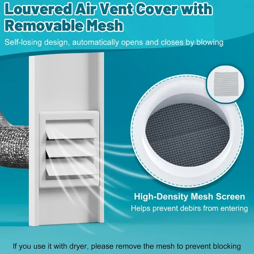 Vista 6 de Kit de ventilación de ventana, puerto de ventilación universal para conductos de 3 y 4 pulgadas, kit de sellado de ventana ajustable con cubierta