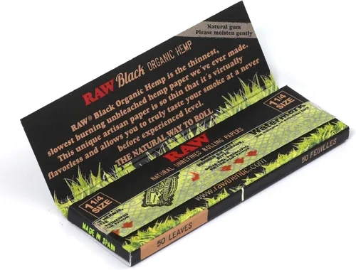Vista 4 de 1 caja – RAW Black Organic tamaño 1 1/4 (3.071 in) papel de liar – 1200 papeles