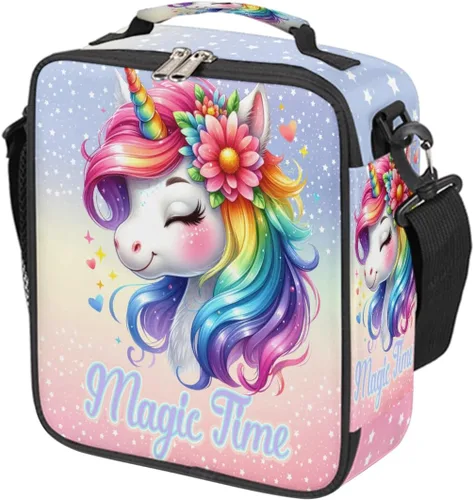Vista 36 de Pardick Divertida bolsa de almuerzo aislada con calavera de fuego para adolescentes y niños, lonchera portátil reutilizable con correa