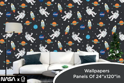 Vista 5 de EGD Papel tapiz de astronautas y planetas, papel tapiz de la NASA, decoración de habitación de niños, papel tapiz para diseño de interiores