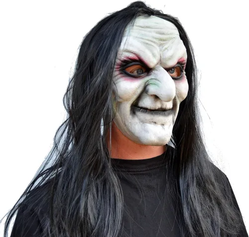 Vista 3 de Máscara de bruja de Halloween de cómic-con aterrador para cosplay máscara de disfraz antiguo con cabello