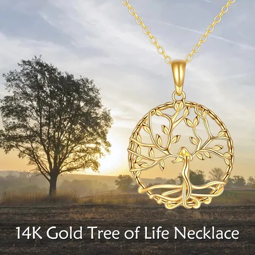 Vista 6 de KECHO Collar con colgante de árbol de la vida de oro macizo de 14 quilates para mujer, joyería fina, regalos de cumpleaños para madre o hija