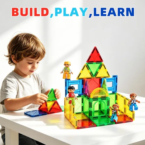 Vista 5 de ZNZ Figuras magnéticas de personas para niños, 4 piezas, juguetes compatibles con azulejos magnéticos, bloques magnéticos para niños y niñas, regalos