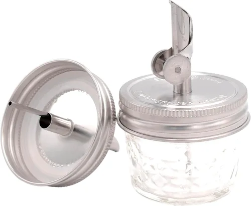 Vista 5 de Mason Jar Lifestyle - Tapas para verter aceite de acero inoxidable para vinagre, aderezos y jarabes (paquete de 2, boca regular)