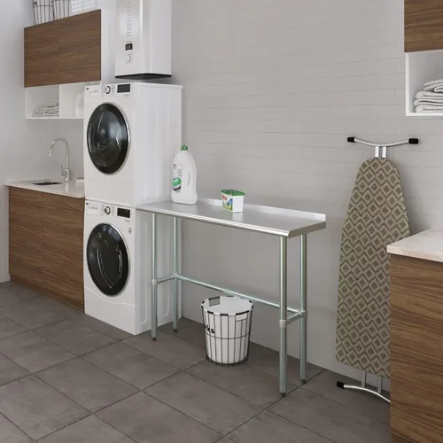 Vista 5 de Mesa de trabajo de acero inoxidable con base abierta y protector contra salpicaduras de 1.5 pulgadas, 14 x 48 pulgadas, certificado NSF, mesa