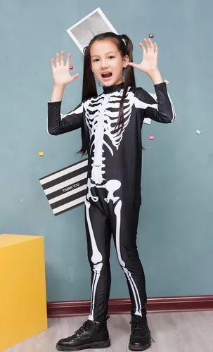 Vista 2 de Lovekider. Disfraz de Halloween para niñas, disfraz de esqueleto 3D, overol de cosplay, tallas 7-14.