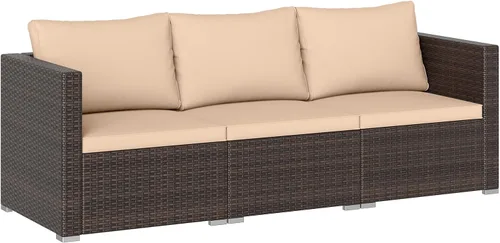 Vista 14 de Tangkula Sofá biplaza de mimbre de 2 piezas, muebles de patio con cojines extraíbles, sofá biplaza de ratán para balcón, terraza, jardín y piscina