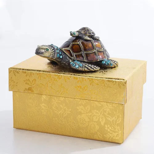 Vista 7 de YU FENG Figuras de tortuga para madre y bebé, cajas de joyería con bisagras coleccionables