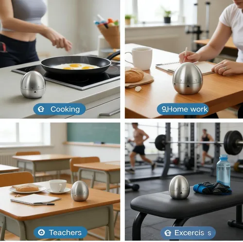 Vista 4 de Huevo temporizador de cocina de acero inoxidable – Temporizador de cuenta regresiva preciso para cocinar, forma de huevo plateado metálico