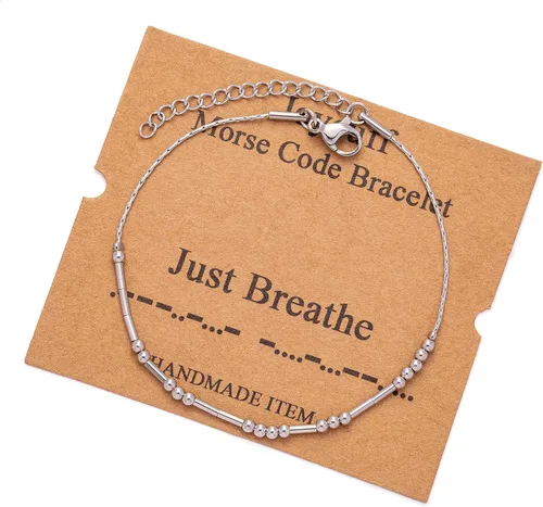 Vista 181 de JoycuFF Pulseras inspiradoras de código morse para mujeres, cuentas de plata, joyería con mantra de motivación, regalos para ella