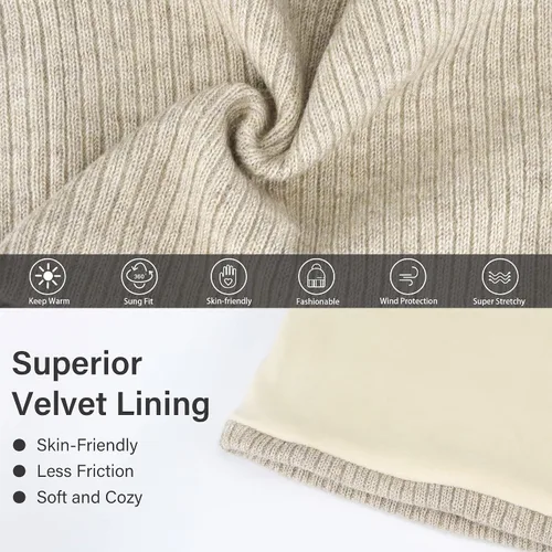 Vista 4 de Gorro de invierno para mujer, conjunto de calentador de cuello, gorro de punto cálido, bufandas infinitas para mujeres y hombres