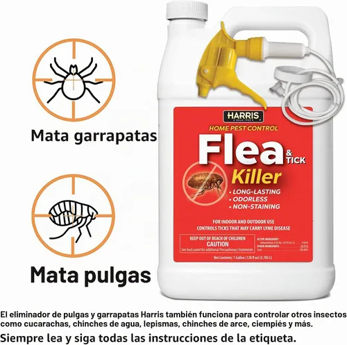 Vista 4 de Harris Matapulgas y Garrapatas, Spray Líquido con Fórmula de Eliminación Residual Extendida Sin Olor y Sin Manchas (Galón)