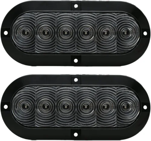 Vista 2 de Par de luces LED ovaladas transparentes rojas de 6 pulgadas, luces traseras de parada, montaje en superficie, remolque, camión, RV, fabricadas