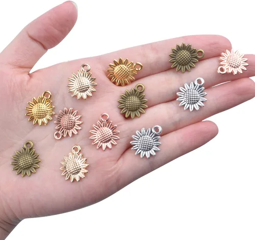 Vista 3 de Aylifu Sunflower Charms Pendant, 50 Pieces Sunflower Charm Bead Craft Supplies Pendant Jewelry Findings Alloy Pendant for Jewelry Making Necklace
