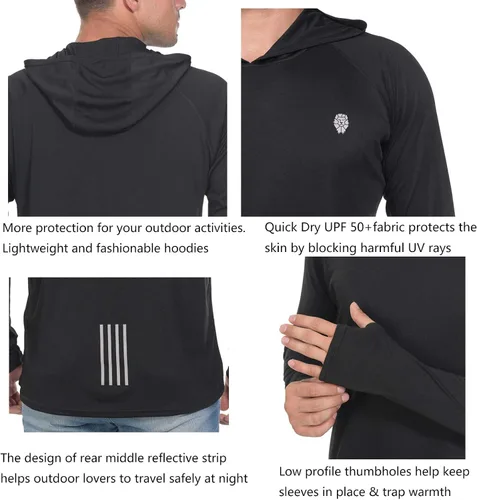 Vista 6 de Camisa de pesca para hombres de manga larga, con protección solar SPF 50+ UV, camiseta tipo sudadera Negro