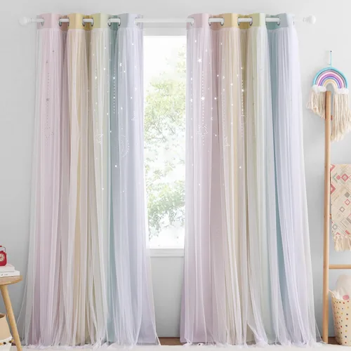 Vista 26 de NICETOWN Cortinas para Dormitorio de Niñas Infantiles con Estrellas Caladas Ventana 2 Capas Cortina 63 Pulgadas de Longitud Oscurecimiento
