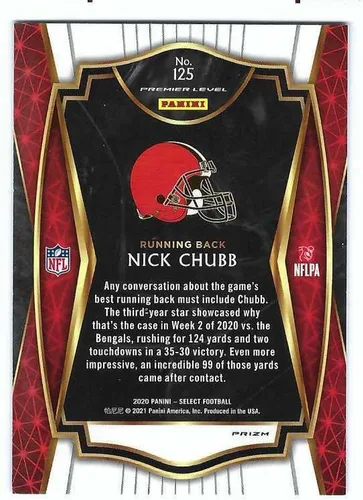 Vista 2 de NICK CHUBB 2020 Panini Select Premier Level #125 SILVER PRIZM PARALEL Carta Fútbol Cleveland Browns