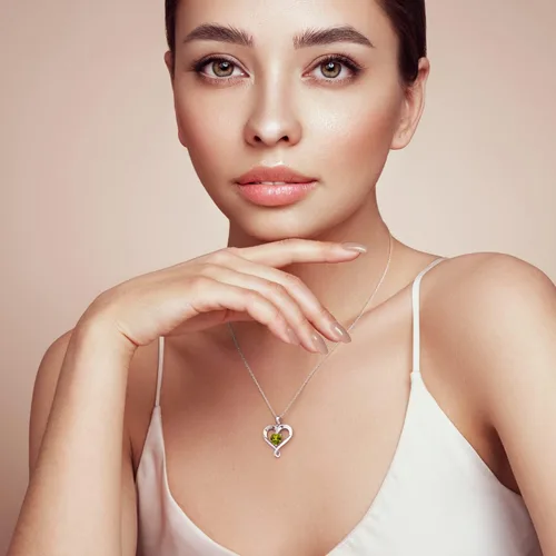 Vista 2 de AM ANNIS MUNN Birthstone Necklace for Women 18K White Gold Heart Necklace Filled 925 Sterling Silver Diamond Womens Jewelry for Women Wife