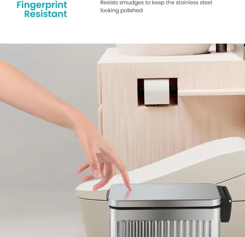 Vista 6 de Home Zone Living - Cubo de basura pequeño de 3 galones con tapa y pedal para pisar, de acero inoxidable con diseño estriado delgado para el hogar