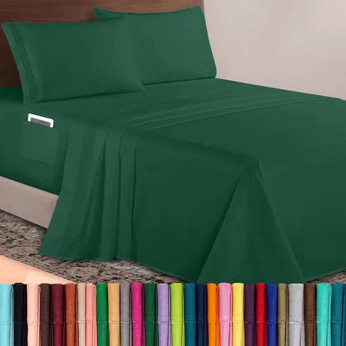 Vista 23 de Elegant Comfort Lujoso juego de sábanas de microfibra de alta calidad 1500 hoteleras bordadas de tres líneas más suaves de 4 piezas, resistente a