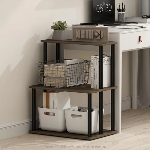 Vista 18 de Furinno Turn-N-Tube - Estantería multipropósito con exhibición y almacenamiento para impresora de 3 niveles, sin herramientas, color pino ámbar