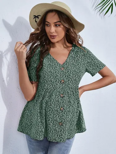 Vista 4 de Floerns Blusa de maternidad con cuello en V y manga corta con botones frontales para mujer