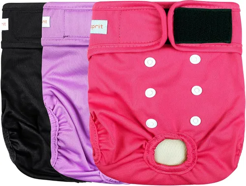 Vista 13 de Langsprit Pañales lavables para perro hembra (paquete de 3 unidades) - Sin fugas, reutilizables, para perritas en período, calzones altamente Negro