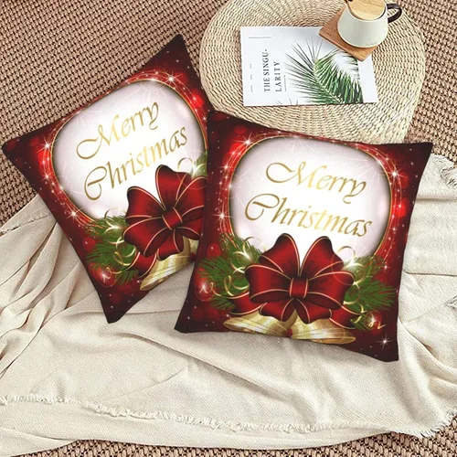 Vista 2 de Juego de 2 fundas de almohada decorativas con diseño de campanas de árbol de Navidad de 16 x 16 pulgadas, fundas de almohada decorativas