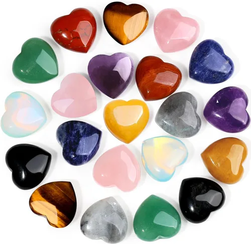 Vista 8 de QINJIEJIE 10 piezas de cristales de corazón gruesos, cristales y piedras curativas, regalos a granel de cristales para mujeres, Piedra