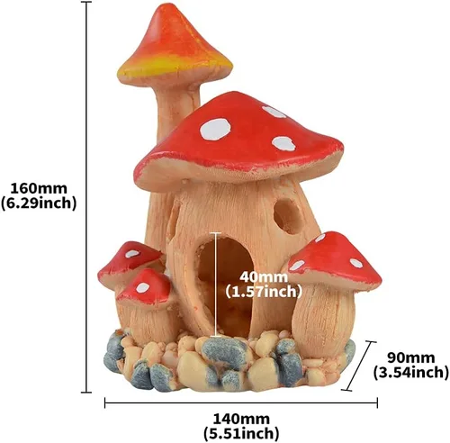 Vista 3 de Bonita decoración de casa de hongos para acuario, adorno de pecera, cuevas de Pleco para escondite de peces pequeños y decoraciones de jardín
