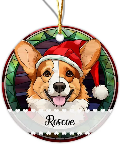 Vista 27 de Adorno de Navidad de Alaskan Malamute 2025, con nombre personalizado de Alaskan Malamute estilo vitral, regalo para hijo e hija, adorno
