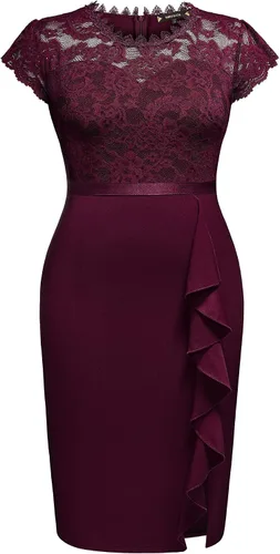 Vista 5 de Miusol Vestido de cóctel de noche con volantes y encaje floral de talla grande para mujer