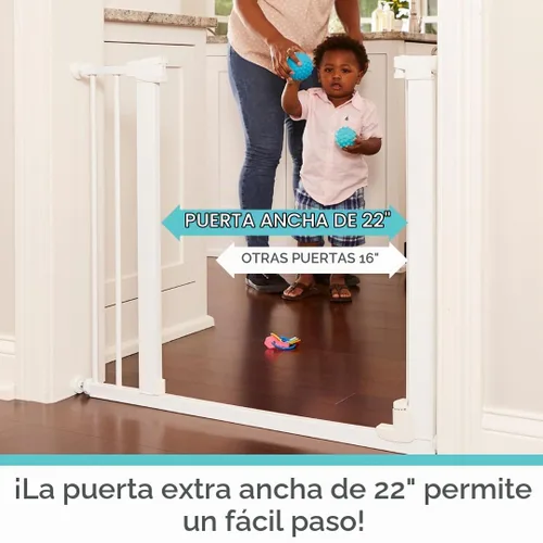 Vista 3 de Toddleroo by North States - Puerta de bebé con cierre automático de Bright Choice: Puerta de bebé montada a presión para puertas con mango que Blanco